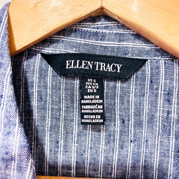 ELLEN TRACY Blue and white striped sleeveless linen shirt - Picture 6 of 6